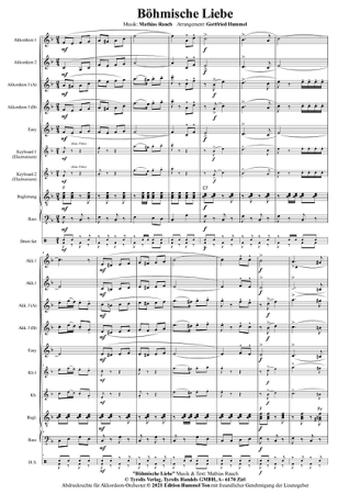 Böhmische Liebe, Mathias Rauch, Gottfried Hummel, Akkordeonorchester, Polka, mittelschwer, Akkordeon Noten