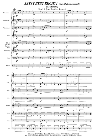 Jetzt erst recht! (Den Blick nach vorne), Gottfried Hummel, Akkordeonorchester, 6/8-Marsch, Originalkomposition, Originalmusik, ​leicht, Akkordeon Noten