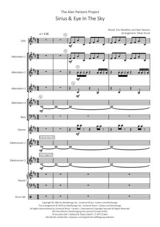 Preview: Sirius & Eye In The Sky | The Alan Parsons Project Preview: Sirius & Eye In The Sky, The Alan Parsons Project, Eric Woolfson & Alan Parsons, Oliver Kruck, Akkordeon-Orchester, Progressive-Rock, Welthit, Megahit, Rockhymne, ideal für's Unterhaltungsprogramm, leicht-mittelschwer, Akkordeon Noten, Notenbeispiel