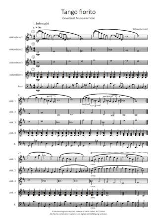 Preview: Tango fiorito | Nils Aebersold Preview: Tango fiorito, Nils Aebersold, Variationen, Akkordeon-Ensemble, Akkordeon-Quintett, Originalkomposition, Originalmusik, mittelschwer bis schwer, Akkordeon Noten, Probeseite