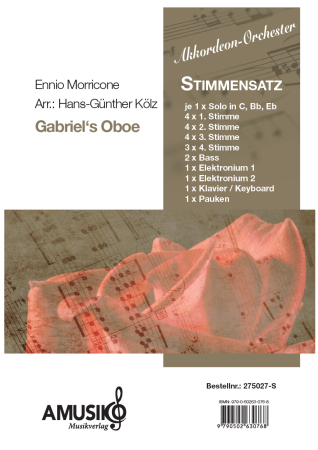 Gabriel's Oboe, Ennio Morricone, Hans-Günther Kölz, Akkordeon-Orchester und Soloinstrument, The Mission, Filmmusik, mittelschwer, Akkordeon Noten