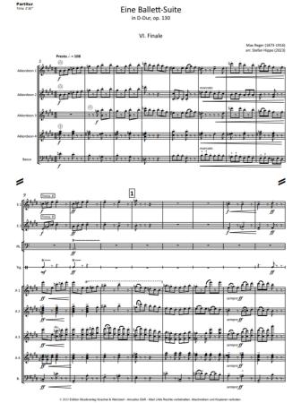 Eine Ballett-Suite in D-Dur, op. 130 - Satz 6: Finale, Max Reger, Stefan Hippe, Akkordeon-Orchester, Suite, (mittelschwer-) schwer, Spätromantik, Akkordeon Noten, Beispielseite