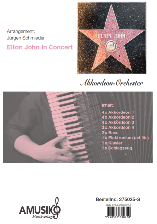 Elton John In Concert, Jürgen Schmieder, Akkordeon-Orchester, Medley, Potpourri, mittelschwer, Megahits, Rock, Akkordeon Noten