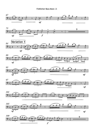 Fröhlicher Bass-Mann (von der Probe her kommend), Gottfried Hummel, Kammermusik-Komposition, Tuba, Klavier, Thema und Variationen, Bravourvariationen, mittelschwer-schwer, Robert Schumann, Fröhliche Landmann, Kammermusik Noten, Notenbeispiel