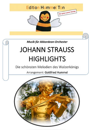 Johann Strauss Highlights, Johann Strauss, Gottfried Hummel, Akkordeonorchester, Medley, Potpourri, Welthits, Megahits, leicht-mittelschwer, Akkordeon Noten, Cover