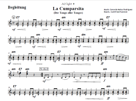La Cumparsita, Tango, Gerardo Matos Rodriguez, Gottfried Hummel, Akkordeonorchester, Klassiker, leicht-mittelschwer, Easy-Stimme, Akkordeon Noten