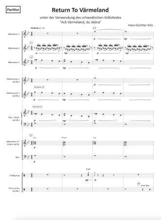 Return To Värmeland, Hans-Günther Kölz, Akkordeon-Orchester, Originalkomposition, Originalmusik, schwedisches Volkslied, mittelschwer-schwer, Akkordeon Noten, Probeseite