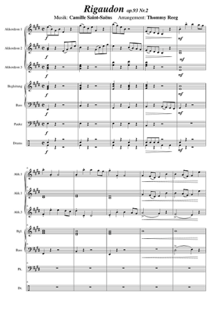 Rigaudon, ​op.93 Nr.2, Camille Saint-Saëns, Thommy Reeg, Akkordeonorchester, mittelschwer, Akkordeon Noten