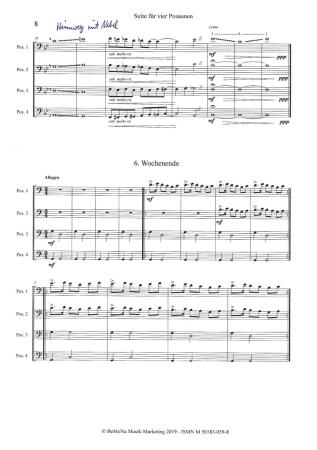 Suite für 4 Posaunen, Bernd Nawrat, Posaunenquartett, Suite in 6 Sätzen, schwer, anspruchsvoll, Posaunen Noten, Originalkomposition, Originalmusik, Probeseite