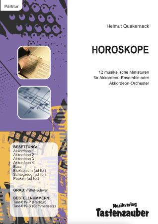 Horoskope, Helmut Quakernack, Akkordeon-Orchester, Akkordeon-Ensemble, Sternzeichen, 12 musikalische Miniaturen, mittelschwer-schwer, Akkordeon Noten, Cover