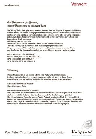 Tiroler Herz Marsch, Klaus Tschurtschenthaler, Hubert Leimegger, Peter Thurner, Josef Rupprechter, Steirische Harmonika, Griffschrift, Einzelausgabe, bekannter Südtiroler Marsch, mittelschwer, ​inkl. Audio-CD, Harmonika Noten, Vorwort