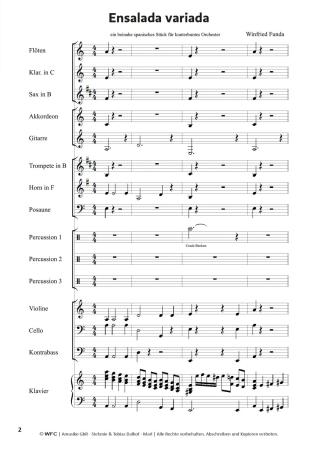 Ensalada variada, Winfried Funda, Kunterbuntes Orchester, Originalkomposition, inkl. Online-Audio, leicht, Noten für Schulorchester, Notenbeispiel