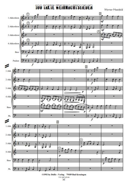 100 Takte Weihnachtslieder, Werner Heetfeld, Akkordeon-Orchester, Weihnachtsmusik, Originalmusik, Originalkomposition, leicht-mittelschwer, Akkordeon Noten, Probeseite