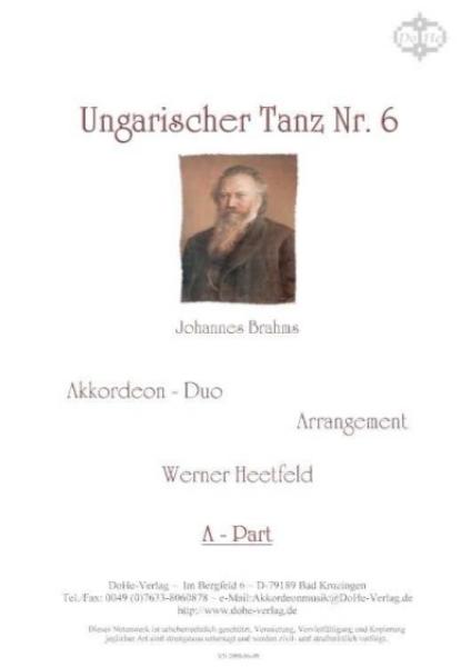 Ungarischer Tanz Nr. 6, Johannes Brahms, Werner Heetfeld, Spielstück, Akkordeon-Duo, Standardbass MII, mittelschwer, Akkordeon Noten