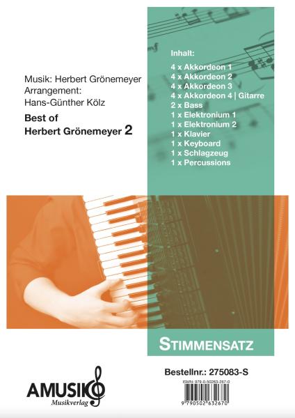 Best of Herbert Grönemeyer 2, Hans-Günther Kölz, Akkordeon-Orchester, Medley, Potpourri, mittelschwer, Akkordeon Noten, Megahits, Stimmensatzdeckblatt