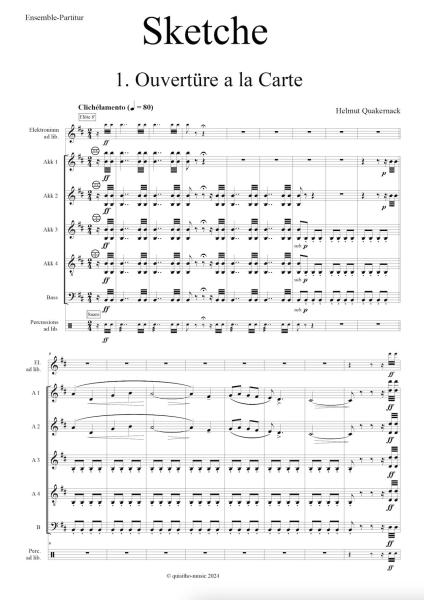Sketche, Helmut Quakernack, Akkordeon-Orchester, Akkordeon-Ensemble, Suite in vier Sätzen, schwer, Akkordeon Noten, Probeseite