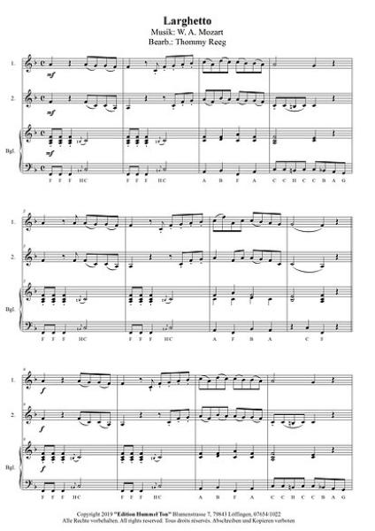 Die Kegelduette, Wolfgang Amadeus Mozart Thommy Reeg Kammermusik-Spielheft, 2 Melodieinstrumente (in C, Bb, Es, C (Bass-Schlüssel)), Begleitstimme (Akkordeon oder Klavier), mittelschwer, Kammermusik Noten, Probeseite