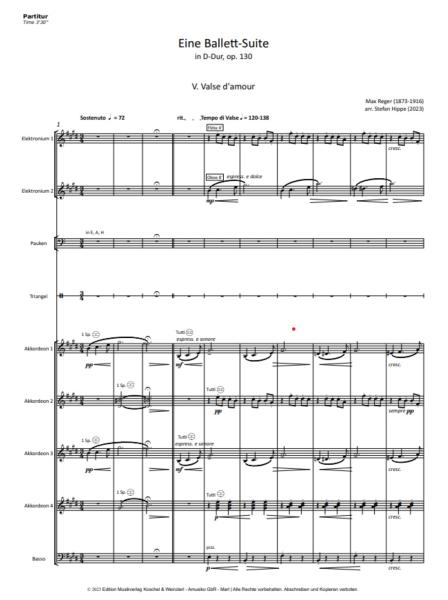 Eine Ballett-Suite in D-Dur, op. 130 - Satz 5: Valse d'amour, Max Reger, Stefan Hippe, Akkordeon-Orchester, Suite, Walzer, (mittelschwer-) schwer, Akkordeon Noten, Beispielseite