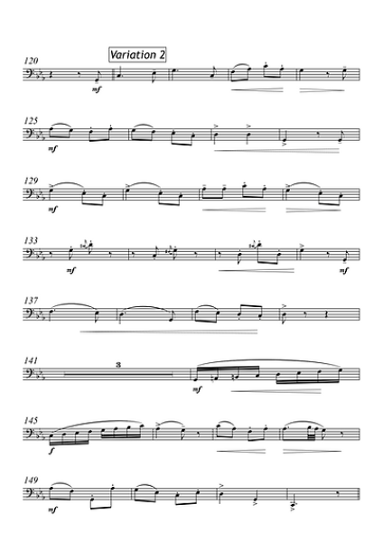 Fröhlicher Bass-Mann (von der Probe her kommend), Gottfried Hummel, Kammermusik-Komposition, Tuba, Klavier, Thema und Variationen, Bravourvariationen, mittelschwer-schwer, Robert Schumann, Fröhliche Landmann, Kammermusik Noten, Einblick