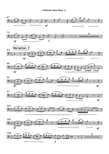 Fröhlicher Bass-Mann (von der Probe her kommend), Gottfried Hummel, Kammermusik-Komposition, Tuba, Klavier, Thema und Variationen, Bravourvariationen, mittelschwer-schwer, Robert Schumann, Fröhliche Landmann, Kammermusik Noten, Notenbeispiel