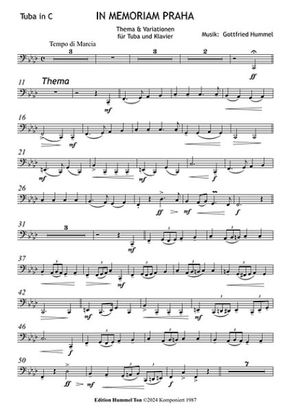 In memoriam Praha, Gottfried Hummel, Kammermusik-Komposition, Tuba, Klavier, Thema und Variationen, mittelschwer, Kammermusik Noten, Probeseite