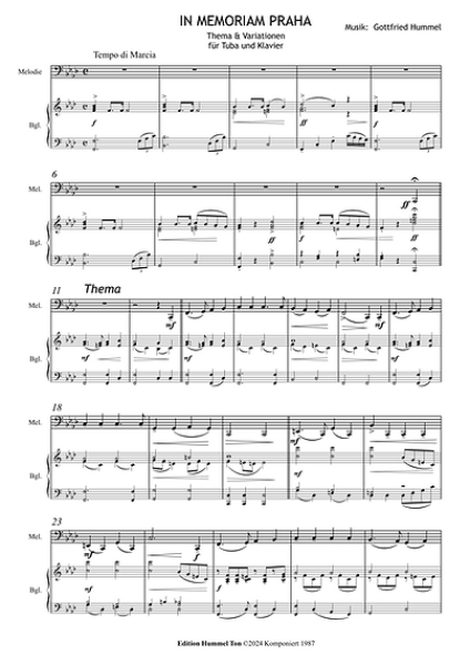 In memoriam Praha, Gottfried Hummel, Kammermusik-Komposition, Tuba, Klavier, Thema und Variationen, mittelschwer, Kammermusik Noten, Notenbeispiel