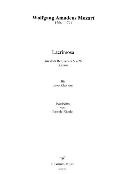 Lacrimosa aus dem Requiem KV 626, Wolfgang Amadeus Mozart, Pascale Nicolet, 2 Klaviere, 2 Pianos, Duo, Duett, klassische Musik, Kirchenmusik, Messe, Klavier Noten, Piano Noten, Cover