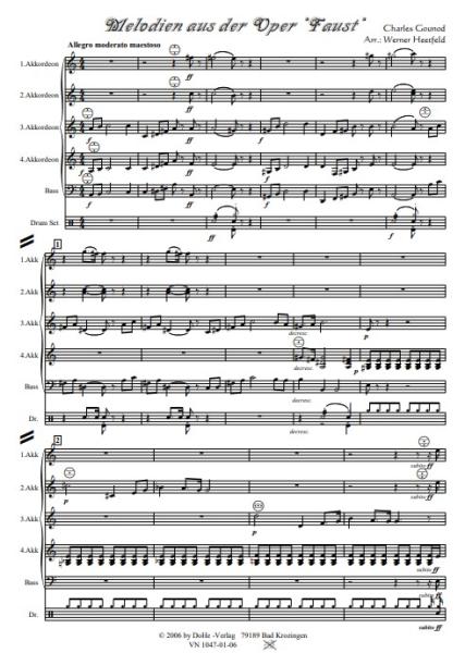Melodien aus der Oper Faust, Charles Gounod, Werner Heetfeld, Akkordeon-Orchester, Medley, Potpourri, mittelschwer, Akkordeon Noten, Notenbeispiel