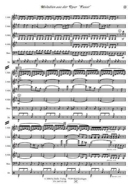 Melodien aus der Oper Faust, Charles Gounod, Werner Heetfeld, Akkordeon-Orchester, Medley, Potpourri, mittelschwer, Akkordeon Noten, Einblick in die Partitur