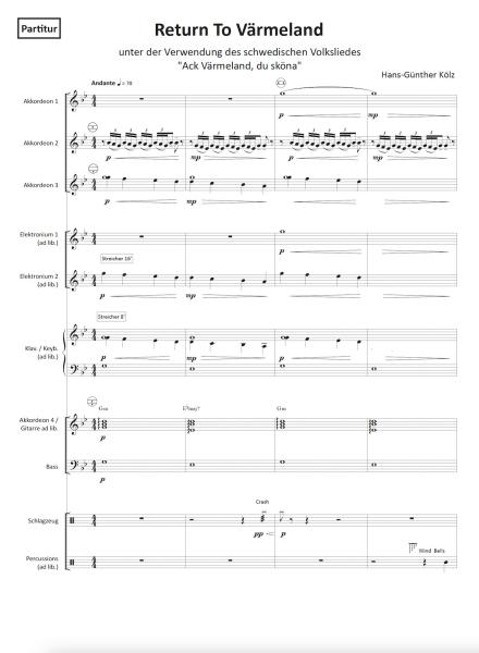 Return To Värmeland, Hans-Günther Kölz, Akkordeon-Orchester, Originalkomposition, Originalmusik, schwedisches Volkslied, mittelschwer-schwer, Akkordeon Noten, Probeseite