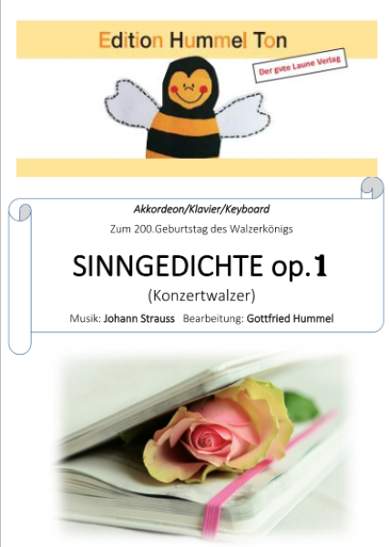 Sinngedichte Opus 1, Johann Strauss, Gottfried Hummel, Akkordeon-Solo, Standardbass MII, Klavier, Keyboard, Einzelausgabe, Konzertwalzer, mittelschwer, Akkordeon Noten, Cover