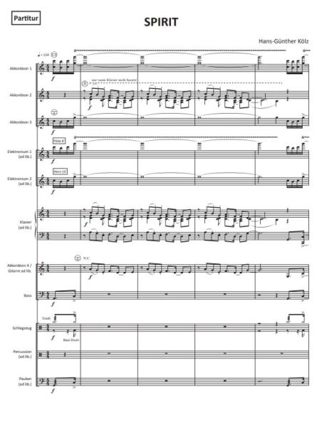 Spirit, Probeseite, Hans-Günther Kölz, Akkordeonorchester, mittelschwer, Akkordeon Noten, Originalkomposition, Originalmusik