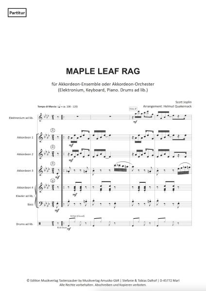 Maple Leaf Rag, Scott Joplin, Helmut Quakernack, Akkordeon-Orchester, Akkordeon-Ensemble, Ragtime, Klassiker, mittelschwer, Akkordeon Noten, Notenbeispiel