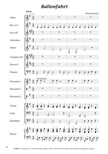 Ballonfahrt, Winfried Funda, Kunterbuntes Orchester, Originalkomposition, leicht, Noten für Schulorchester, Beispielseite