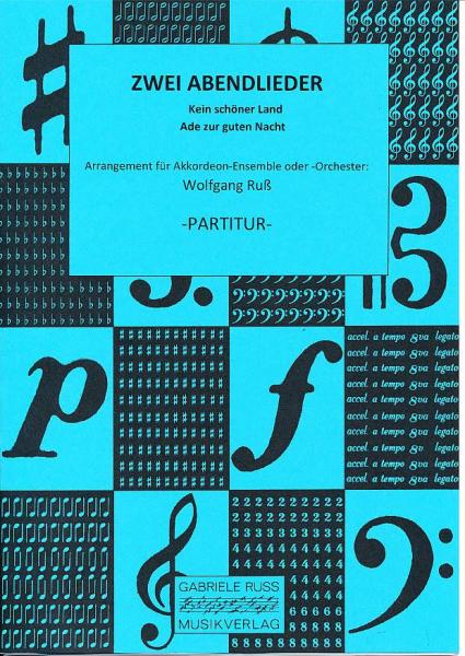 Zwei Abendlieder, Wolfgang Ruß, Akkordeon-Orchester, Akkordeon-Ensemble, leicht, Volksweise, Akkordeon Noten