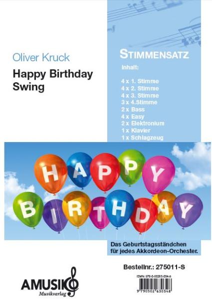 Happy Birthday Swing, Akkordeonorchester, Oliver Kruck, mittelschwer, Geburtstagslied, Geburtstagsständchen, moderne Fassung, neues Gewand, Akkordeon Noten